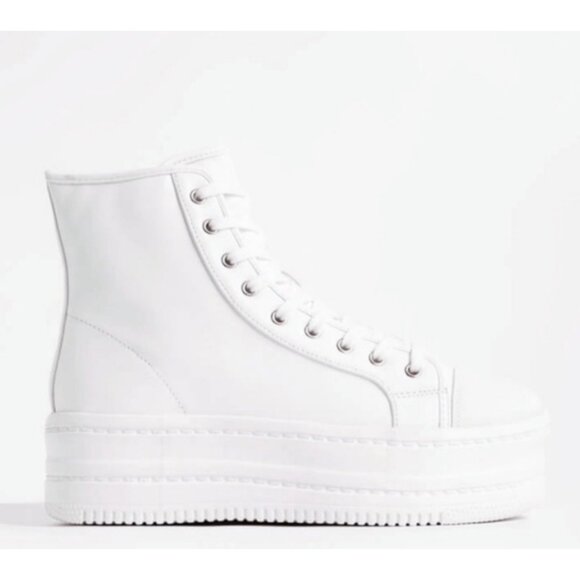 NIB Chunky White Vegan Leather Platform High Top Sneakers Streetwear Y2K Revive - Picture 3 of 10